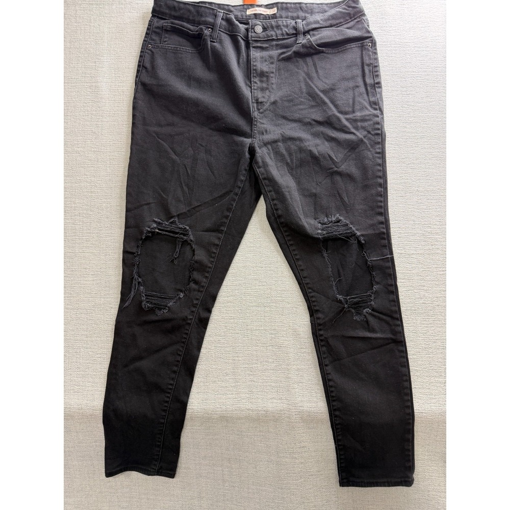 Levis 721 Skinny Jeans Womens 34 Black Denim Cotton High Rise Dark Wash Ripped